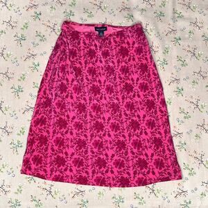 Ann Taylor Floral Paisley Silk Midi Skirt Knee Length Pink 4 Preppy Indie Grunge